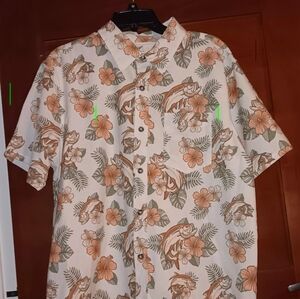 Magellan Outdoors Tan and Orange Floral Men's Shirt